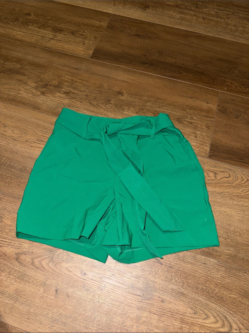 Nicole Miller Emerald Green High-Waist Tie-Belt Shorts